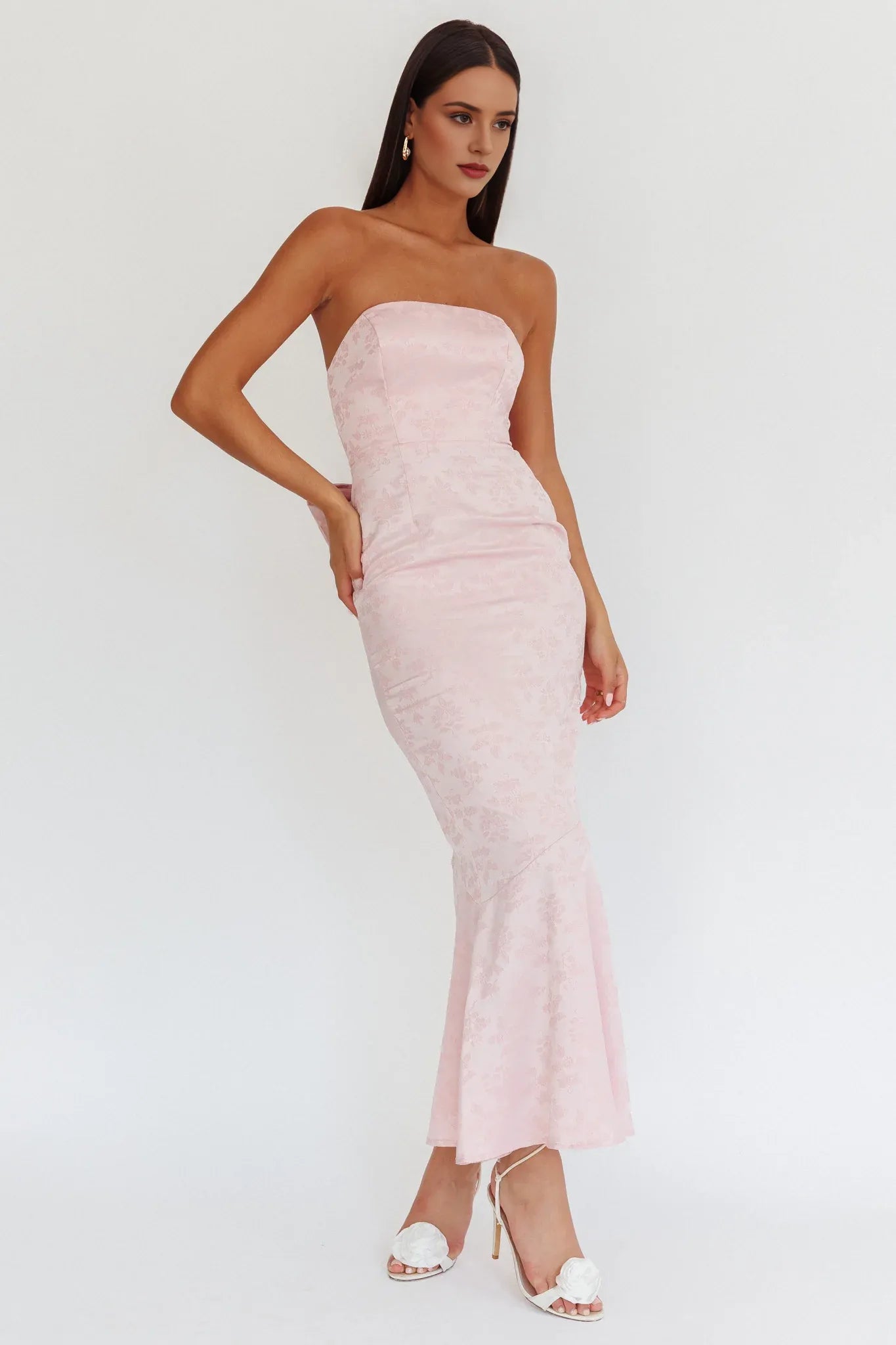 Weitese Dress Bow Back Maxi Dress Pink Mermaid/Trumpet Backless Elegant Ankle-Length Prom Dress